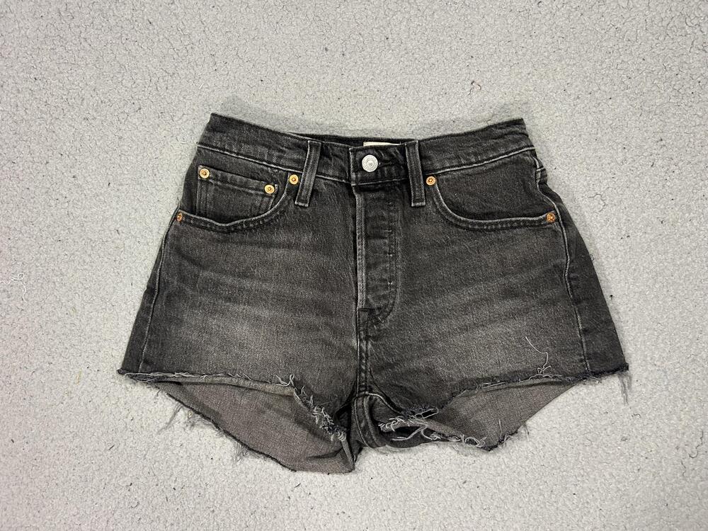 Levis 501 Shorts Womens 26 Gray Denim Cutoff High Rise Raw Hem Button Fly